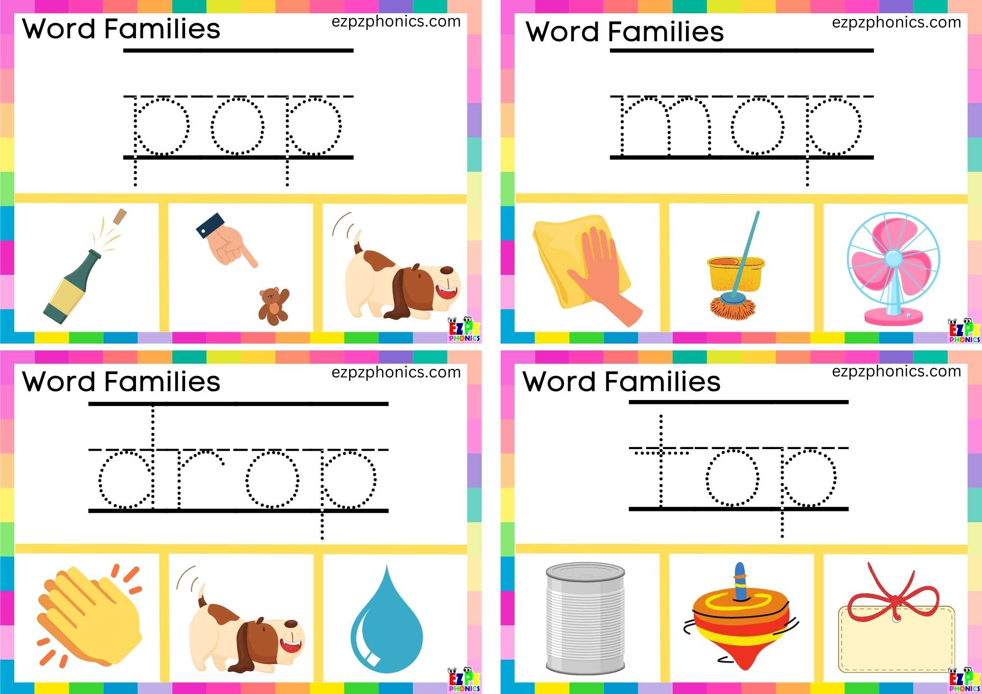 Word Family op Write the words and clip the image Clip cards group 2